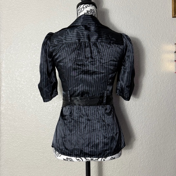 Charlotte Russe Dark Striped Blouse with Belt - Picture 2 of 4